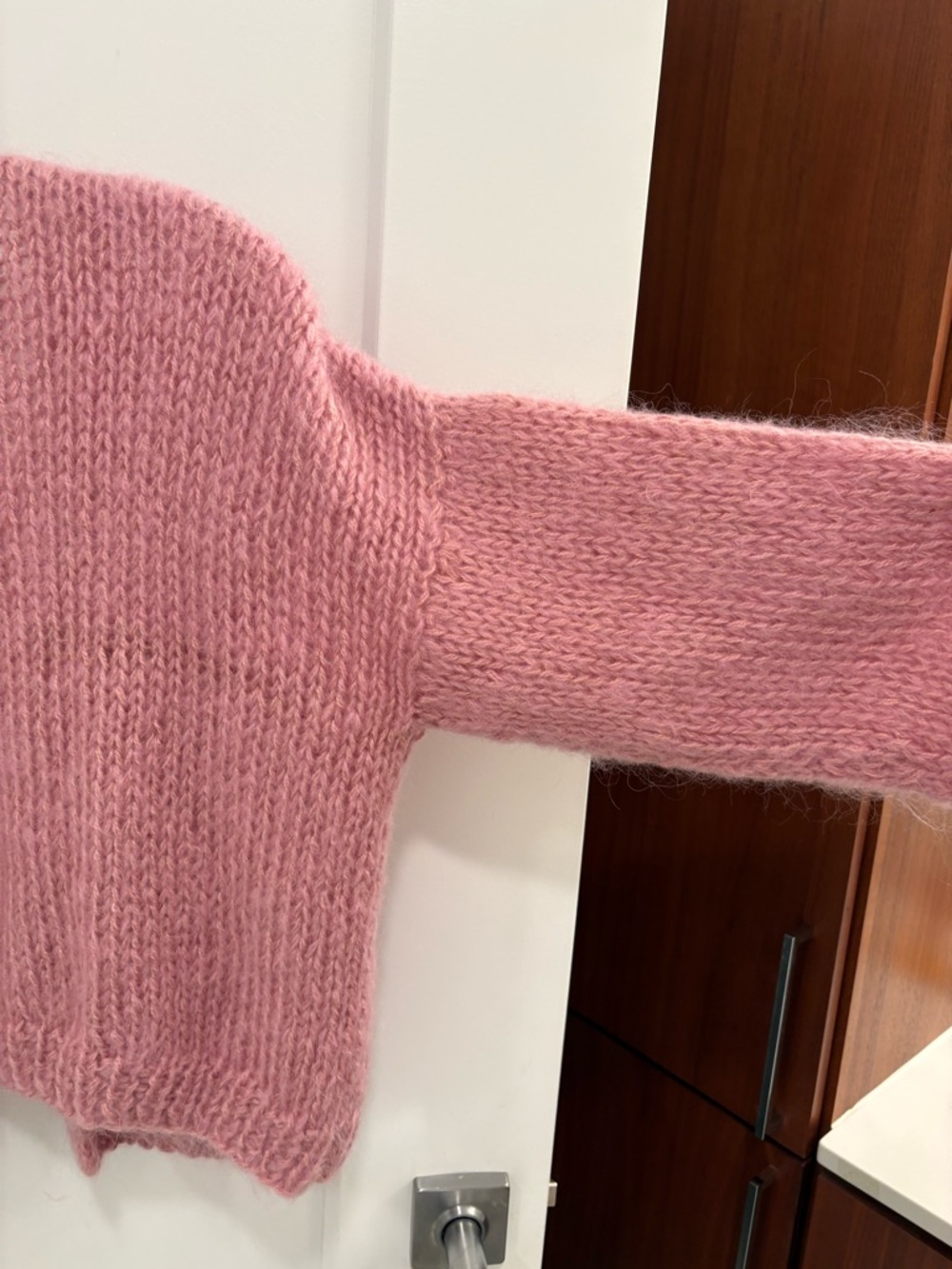 Pink Wool Hand Knit Oversized Balloon Sleeve Cardigan Sweater - Picture 12 of 12